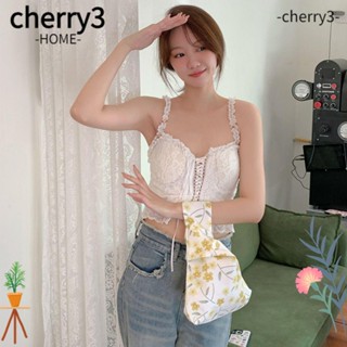 Cherry3 กระเป๋าถือลําลอง ผ้าฝ้าย ลายดอกไม้ ความจุเยอะ แฮนด์เมด สําหรับเด็กผู้หญิง เหมาะกับการพกพาชอปปิ้ง