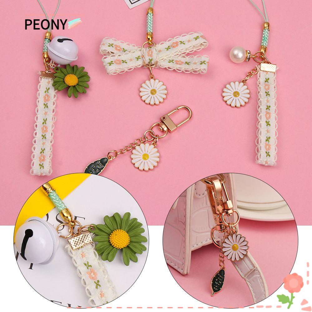 PEONY Bells Daisy Lace Keychain Pendant Woman/Girl/Kids Car Key Holder Pendant Key Ring Fresh Gift Cute Bag Pendant Bag Ornaments Fashion Key Chain