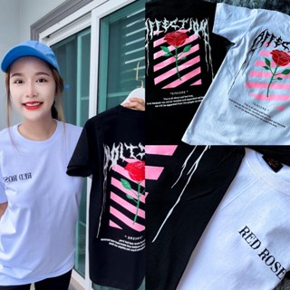 ลาย RED ROSE ไซต์s m l xl ผ้าคอตตอน100 เสื้อยืดสกรีนหน้า-หลัง แขนสั้น ผู้ชาย ผู้หญิง เสื้อสตรีท