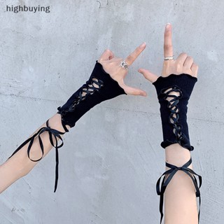 [highbuying] ถุงมือตาข่าย ลูกไม้ ประดับโบว์ ลายดอกไม้ สไตล์โกธิค พังก์ DIY สําหรับผู้หญิง พร้อมส่ง