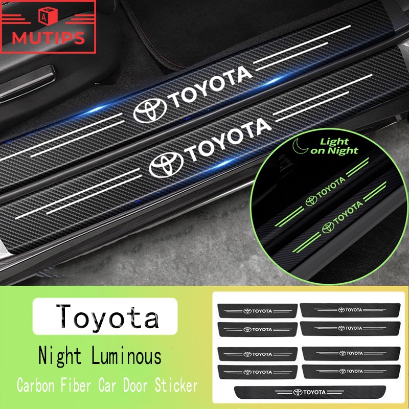 Toyota 9 ชิ้น ป้องกันรอยขีดข่วน สําหรับติดประตูรถยนต์ เรืองแสง สติกเกอร์คาร์บอนไฟเบอร์ Sienta Yaris Ativ Altis Sienta bZ4X Hiace Hilux Revo Veloz Estima