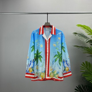 HKBR CASABLANCA fashion brand European long-sleeved shirt coconut letter printed pattern mens and womens fashionable all-match shirt cardigan