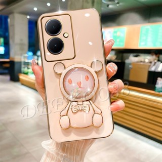 เคสโทรศัพท์มือถือนิ่ม ลายหมีน่ารัก 3D พร้อมกระจกขาตั้ง สําหรับ VIVO Y78 Y36 Y27 Y02 Y02T Y02A V27 V27e V25e V25 Pro 5G 4G Y78 VIVOY27 VIVOY36