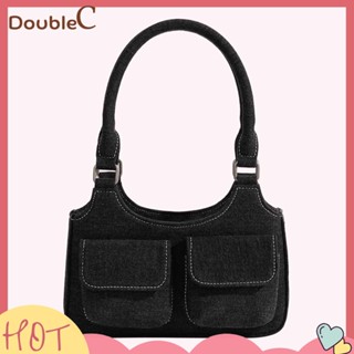 【Double C 】✿   กระเป๋าถือ ผ้าแคนวาส แต่งซิป ขนาดเล็ก สีพื้น สําหรับผู้หญิง