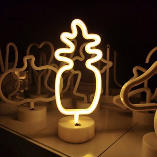 &lt;ขายดี&gt; โคมไฟนีออน Led รูปสับปะรด ไม่จ้องมอง ใช้แบตเตอรี่ Usb สําหรับตกแต่งโต๊ะ ปาร์ตี้