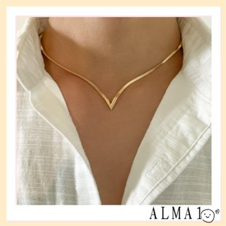 Alma สร้อยคอโซ่งู สเตนเลส รูปตัว V น้ําหนักเบา สําหรับผู้หญิง