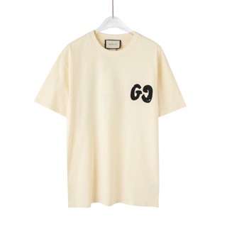 Gu55cc- เสื้อยืดแขนสั้น พิมพ์ลายโลโก้ G คู่ สไตล์คลาสสิก สําหรับผู้ชาย และผู้หญิง