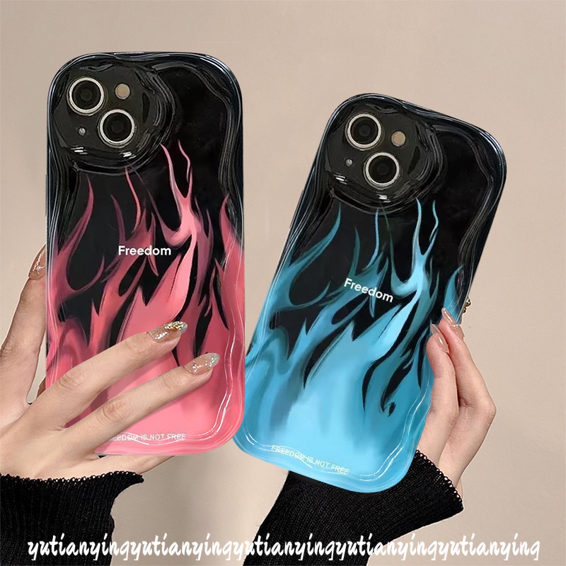 เคสโทรศัพท์มือถือ ขอบโค้ง ลายเปลวไฟ 3D สีฟ้า สีแดง สําหรับ Vivo Y16 Y36 Y35 Y21 Y12 Y17 Y02 Y20 Y12i Y50 Y11 Y12s Y21A Y30 Y91 Y02T Y22s Y15s Y15 Y91C Y31 Y33s Y15A Y95 Y20s Y21s Y51