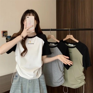 Massimo เสื้อครอป เสื้อยืดผู้หญิง ครอป baby tee สาวเรโทร 2023 NEW Style 080127