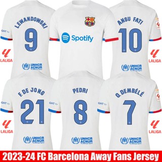 เสื้อกีฬาแขนสั้น ลายทีมชาติฟุตบอล Barcelona FCB 2023-2024 ชุดเยือน พลัสไซซ์