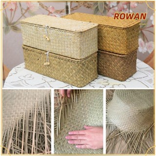 Rowans ตะกร้าสาน ทรงสี่เหลี่ยม พร้อมฝาปิด 3 ช่อง ขนาด 32x12x10 ซม. ทนทาน สําหรับใส่เครื่องสําอาง ขนมขบเคี้ยว ของเล่น