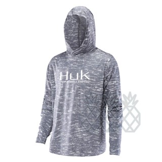 Huk เสื้อตกปลา มีฮู้ด แขนยาว ผู้ชาย เสื้อผ้าตกปลา ประสิทธิภาพ ตกปลา สวมใส่กลางแจ้ง ป้องกันรังสียูวี เสื้อนักตกปลา Camisa De Pesca