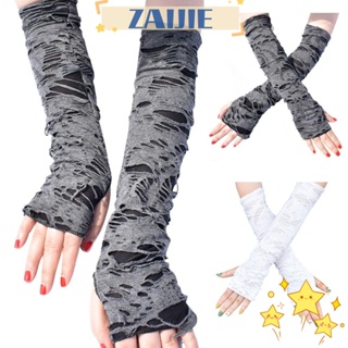 Zaijie24 ถุงมือร็อค พังก์ ไร้นิ้ว ถุงมือยาว ตลก ฮิปฮอป โกธิค ดิสโก้ สีดํา ถุงมือฮาโลวีน