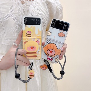 เคสโทรศัพท์มือถือแบบใส กันกระแทก ลายการ์ตูนน่ารัก พร้อมเชือกไนล่อน สําหรับ Samsung Galaxy Z Flip 5 Z Flip 4 Z Flip 3 Zflip 3 Zflip 3 Z Flip 4 3 5