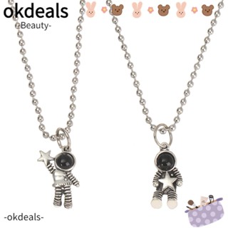 Okdeals สร้อยคอ จี้นักบินอวกาศ นักบินอวกาศ สไตล์ฮิปฮอป ของขวัญวันวาเลนไทน์ แฟชั่นคู่รัก สําหรับผู้หญิง และผู้ชาย 1 2 ชิ้น