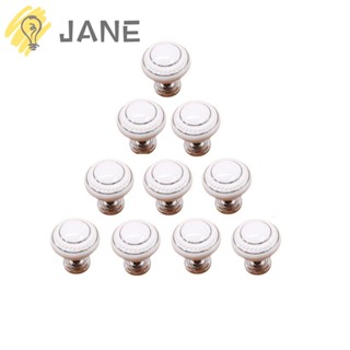 Jane ลูกบิดประตูตู้เสื้อผ้า เซรามิค สีขาว สีเงิน 10 ชิ้น พร้อมสกรู 10 ชิ้น