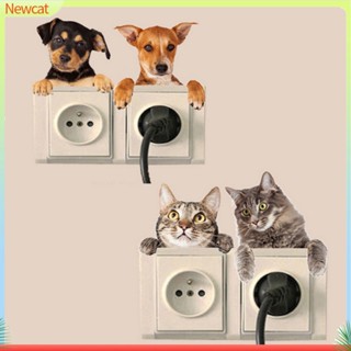 {Newcat} สติกเกอร์พีวีซี รูปสุนัข แมว สําหรับตกแต่งบ้าน ห้องนั่งเล่น 4 ชิ้น ต่อแผ่น