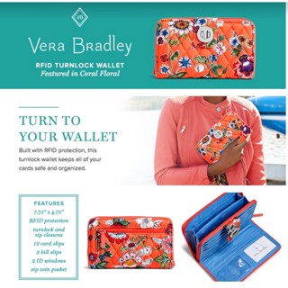 🇺🇸ของแท้จากอเมริก/า 💯 กระเป๋าเงิน Vera Bradley กระเป๋าผ้าไมโครไฟเบอร์น้ำหนักเบา ตอบโจทย์การใช้งานหลากหลาย