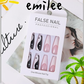 Emilee เล็บปลอม บัลเล่ต์ สีขาว และสีดํา คละสี 24 ชิ้น ต่อชุด