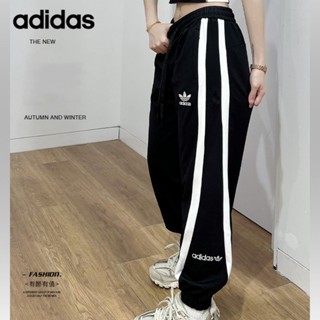 Adidas ของแท้ 100% กางเกงขายาวลําลอง ลายทาง พลัสไซซ์ เหมาะกับการวิ่ง ออกกําลังกาย สําหรับสตรี