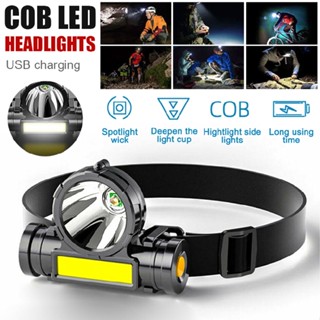 LED COB Head Torch Headlight Camping Headlamp USB Rechargeable Waterproof