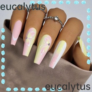 Eucalytus1 เล็บปลอม ทรงตัว T ยาว ทรงสี่เหลี่ยม สไตล์ฝรั่งเศส แฟชั่น สําหรับตกแต่งเล็บ