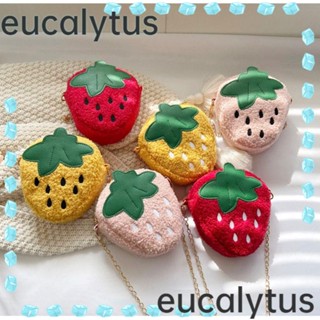 Eucalytus1 กระเป๋าสะพายไหล่ ผ้าขนแกะเทียม ลายสตรอเบอร์รี่ แฟชั่นสําหรับผู้หญิง