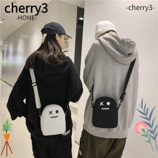 Cherry3 กระเป๋าสะพายไหล่ ผ้าแคนวาส ขนาดใหญ่ จุของได้เยอะ ลายผีน่ารัก สีดํา สไตล์ฮาราจูกุ สําหรับผู้หญิง