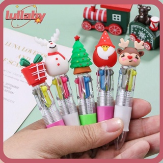 Lullaby ปากกาลูกลื่นพลาสติก ลายซานตาคลอส กวางเอลก์ คริสต์มาส 4 สี ขนาดเล็ก 3 ชิ้น