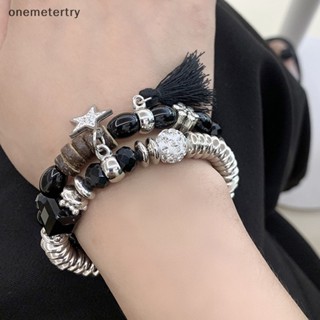 Onem สร้อยข้อมือ ลูกปัดเหล็กไทเทเนียม จี้ดาว หลายชั้น แฮนด์เมด ปรับได้ สําหรับผู้หญิง