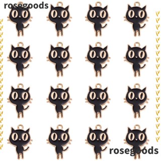 Rosegoods1 จี้รูปการ์ตูนสัตว์ แมวน่ารัก สีดํา 15*19 มม. สําหรับทําเครื่องประดับ