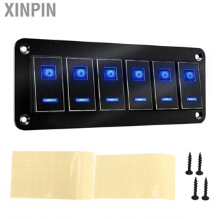 Xinpin 6 Gang Rocker Toggle Switch Panel  Blue Backlit Aluminum Alloy