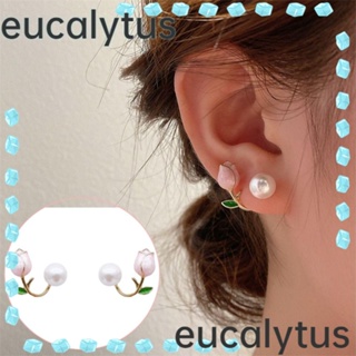 Eucalytus1 ต่างหูสตั๊ด รูปดอกทิวลิป ประดับมุก หรูหรา เครื่องประดับ สําหรับงานปาร์ตี้