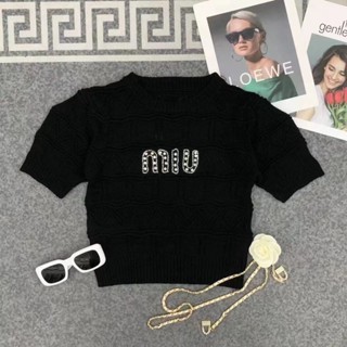 ใหม่ Miu Miu เสื้อแขนสั้น ผ้าถัก แฟชั่น 2023