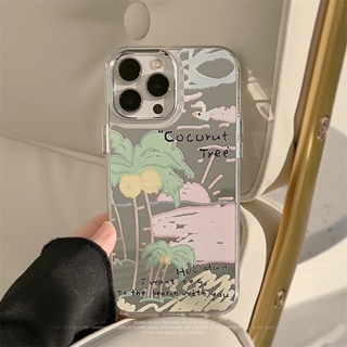 เคสโทรศัพท์มือถือ ลายการ์ตูนพระอาทิตย์ตกบนเกาะน่ารัก พร้อมกระจก สําหรับ iPhone 13 12 PROMAX XS 13 PROPHONE 14 78 PLUS 14 PROMAX 14 12 MINI