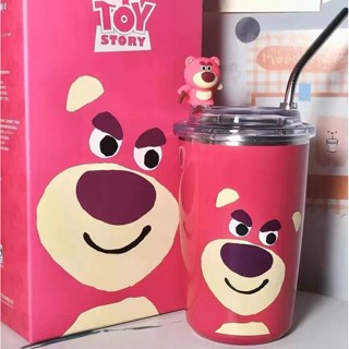 Hot Sale# strawberry bear thermos cup for girls high-value Cup straw cup for ladies coffee cup office Cup new 20238cc