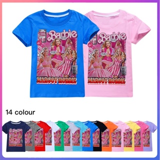 เสื้อยืดลําลอง แขนสั้น พิมพ์ลาย Barbie The Movie แฟชั่นฤดูร้อน สําหรับเด็กผู้หญิง