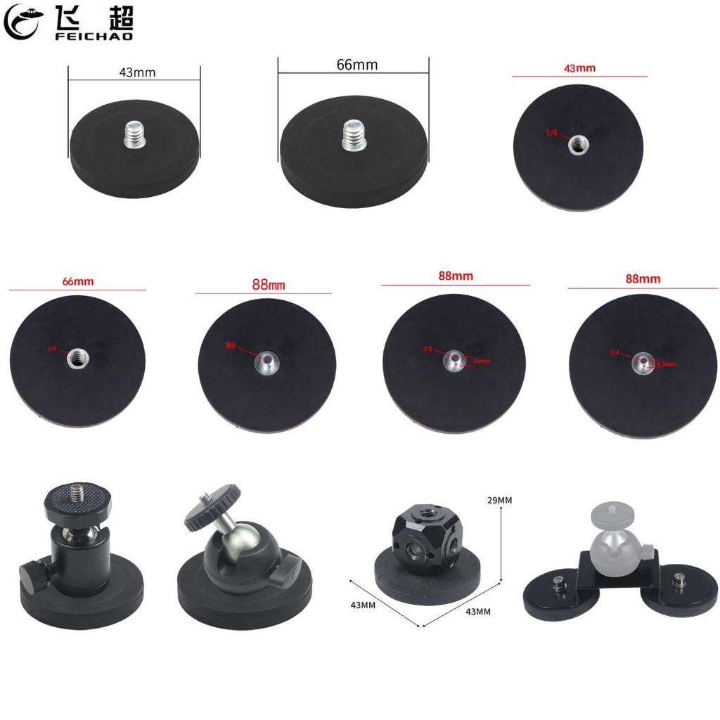 FEICHAO สําหรับ DJI สําหรับ GoPro 13 12 กล้อง LED เครื่องมือฐานแม่เหล็กยาง NdfeB ผู้ถือแม่เหล็กติดตั้ง