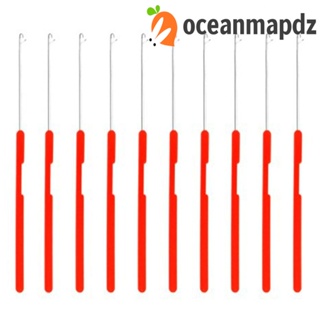 Oceanmapdz เข็มตะขอถักโครเชต์ โลหะ สีแดง 10 ชิ้น/ชุด สําหรับถักเปียจัมโบ้