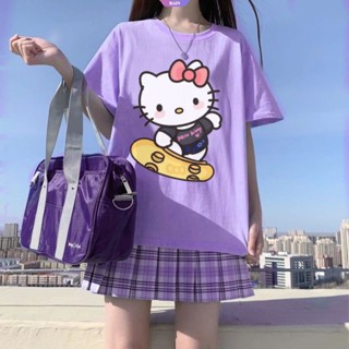 เสื้อยืดแขนสั้น พิมพ์ลายการ์ตูนอนิเมะ Hello Kitty สไตล์ญี่ปุ่น แฟชั่นฤดูร้อน สําหรับผู้หญิง [RAIN] Sanrio