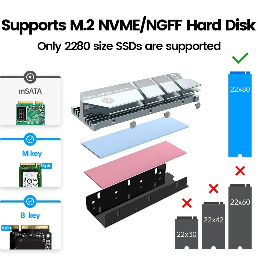 Jeyi ฮีทซิงค์ระบายความร้อน SSD M.2 NVME NGFF M.2 2280 อลูมิเนียม