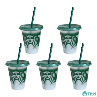 Starbucks Straw Cup ถ้วยใส Green Straw Children&amp;#39;s 100% Food Grade Pp Straw Cup 473ml / 16oz TH1