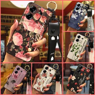 Phone Holder Back Cover Phone Case For Tecno Pova5 4G Silicone Kickstand Shockproof Wristband protective Flower Waterproof