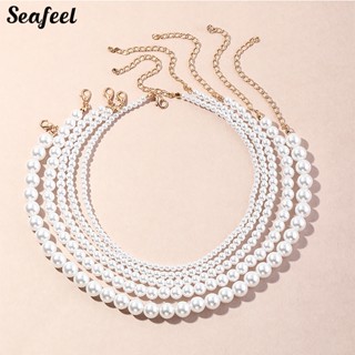 Seafeel สร้อยคอโช้คเกอร์ ประดับไข่มุกเทียม ทรงกลม หรูหรา สําหรับทําเครื่องประดับ 1/5 ชิ้น