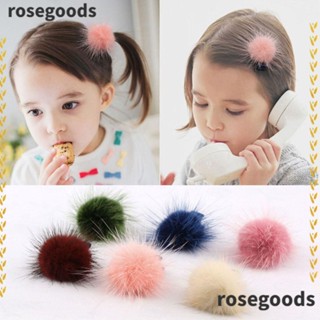 Rosegoods1 กิ๊บติดผม ปอมปอม ขนมิงค์ ผ้ากํามะหยี่ขนนิ่ม สําหรับเด็กผู้หญิง