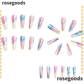 Rosegoods1 เล็บปลอม แบบเต็มหัว ทรงสี่เหลี่ยม สวมใส่ได้ สําหรับตกแต่งเล็บ