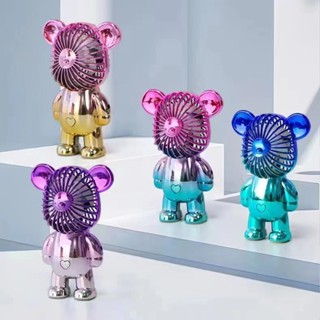 Spot second hair #2023 hot cartoon mini violent bear small fan handheld three-gear USB portable rechargeable Little Bear fan 8cc