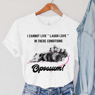 เสื้อยืด ลายสัตว์ Opossum Live Laugh Love สไตล์ฮาราจูกุ วินเทจ