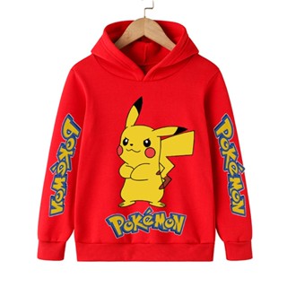 เสื้อกันหนาวแขนยาว มีฮู้ด พิมพ์ลาย Pokemon Pikachu สําหรับเด็กผู้ชาย และเด็กผู้หญิง