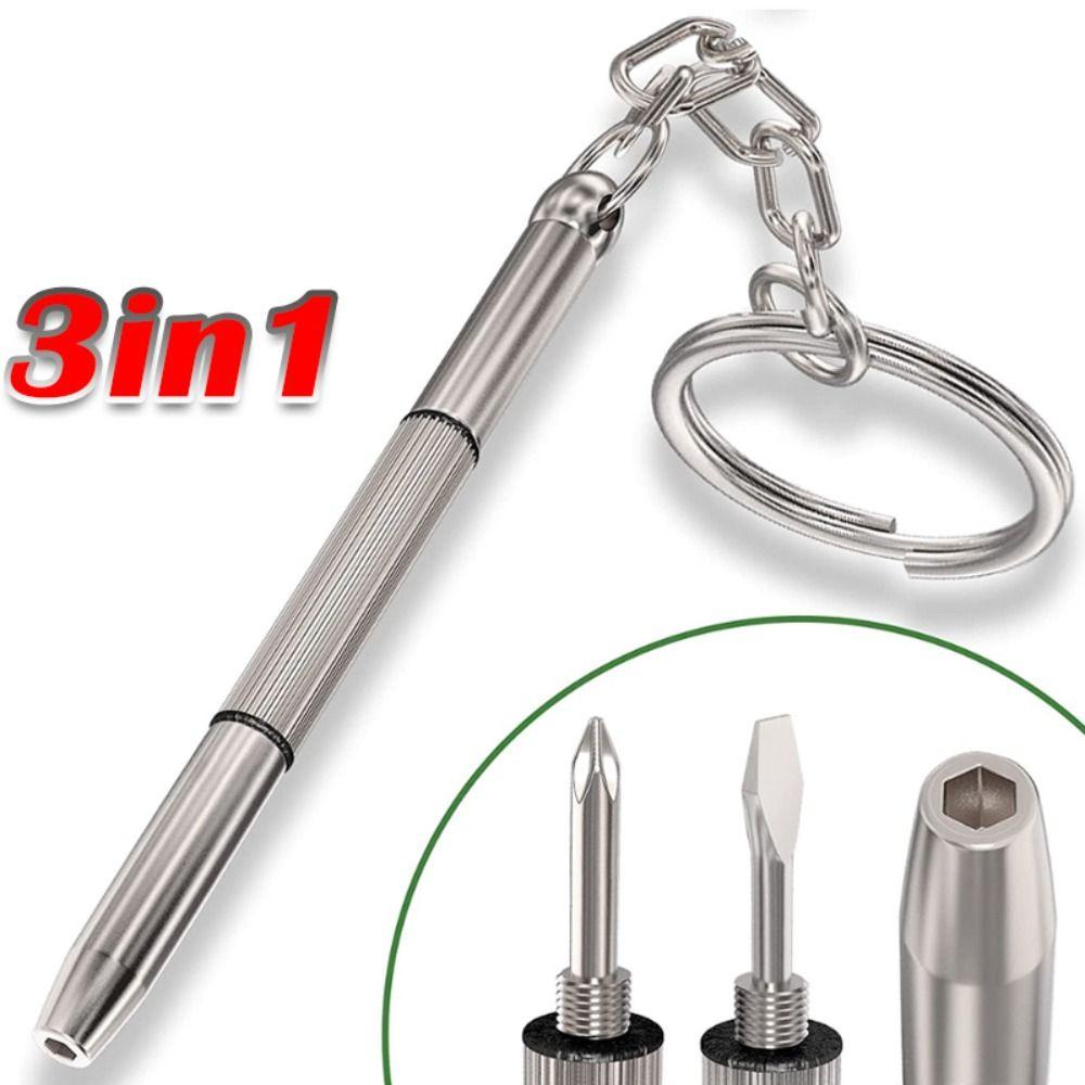 ฟอง ชุดซ่อมไขควง, เครื่องมือมือ 3-ใน-1 ไขควงแว่นตา, เหล็กแบบพกพาพร้อมพวงกุญแจเครื่องมือซ่อมแว่นตา บ้าน - รูปที่ 3